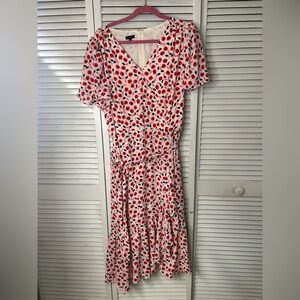 Talbots Women's Pink & Red Floral Faux Wrap Dress Dress 16W
